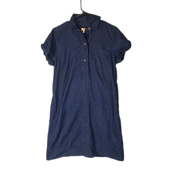 J. Crew Navy Blue & White Polka Dot Short Sleeve Collared Preppy Dress Women Med - Picture 1 of 9